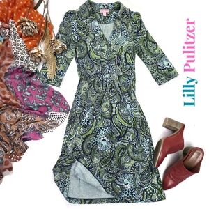 Lilly Pulitzer Green Paisley Silk Dress Sz 2